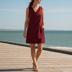 Kyrenia Cowl Neck Pocket Mini Dress in Red