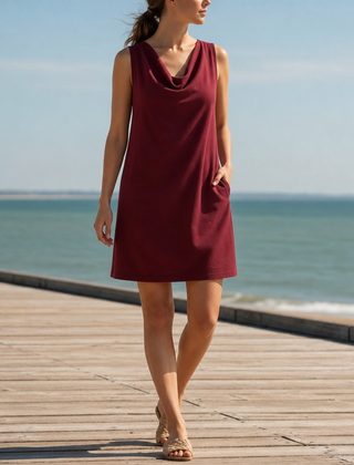 Kyrenia Cowl Neck Pocket Mini Dress in Red