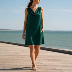Kyrenia Cowl Neck Pocket Mini Dress in Green