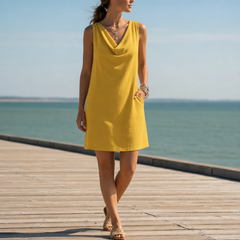 Kyrenia Cowl Neck Pocket Mini Dress in Yellow