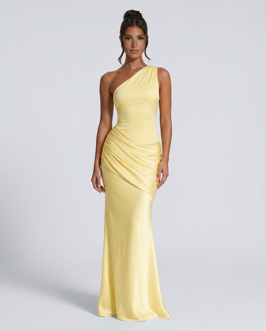 Women's Formal Dress | Maxi One Shoulder Draped Satin