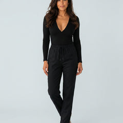 Women's Linen Pants | Relaxed Straight Leg Elastic Waist Rolled Hem