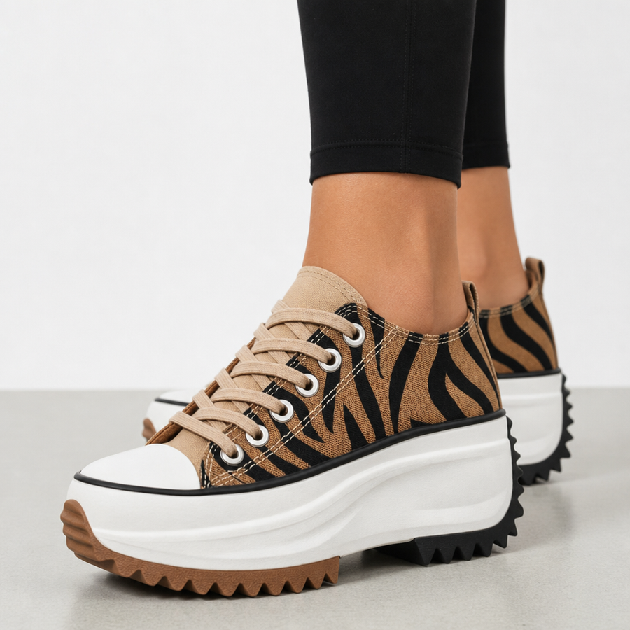 Lefkada Orthopedic Animal Print Platform Sneakers in Tiger Print