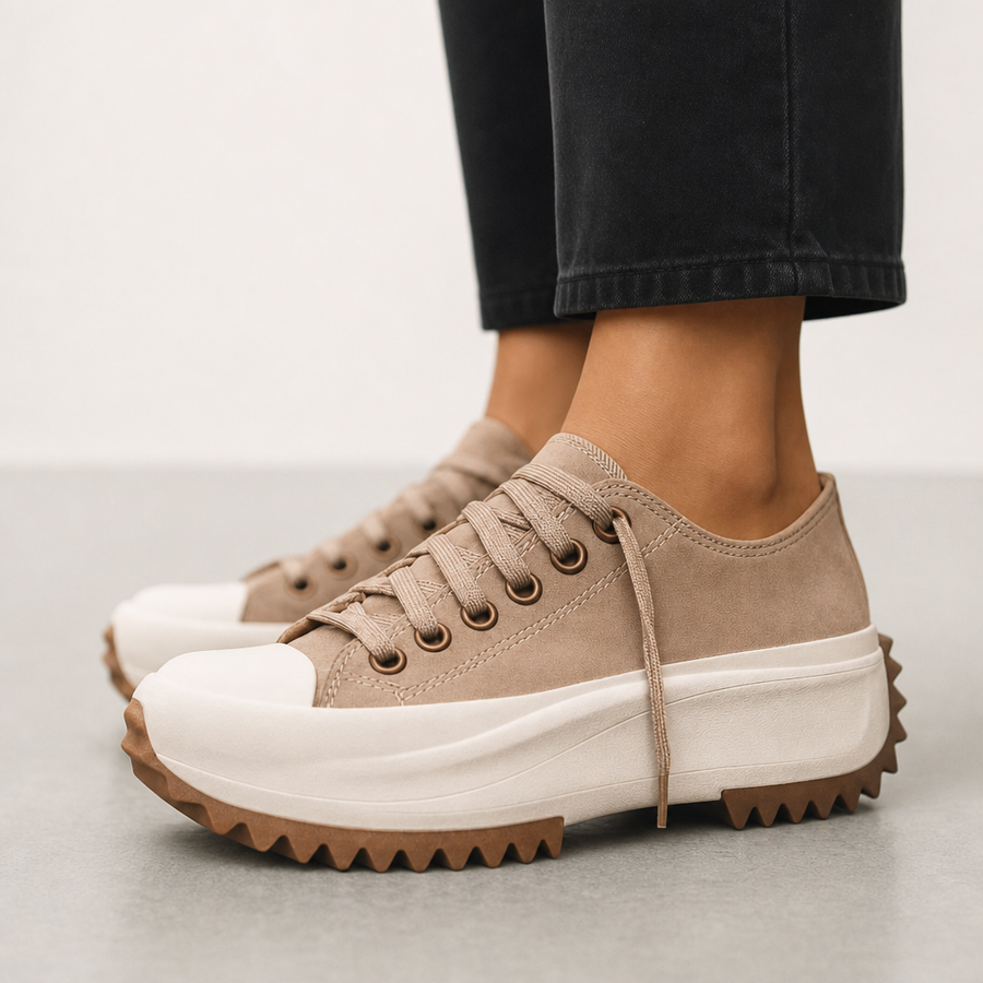 Lefkada Orthopedic Animal Print Platform Sneakers in Light Tan