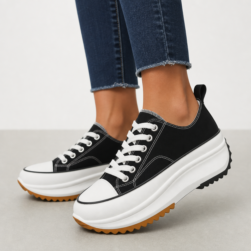 Lefkada Orthopedic Animal Print Platform Sneakers in Classic Black