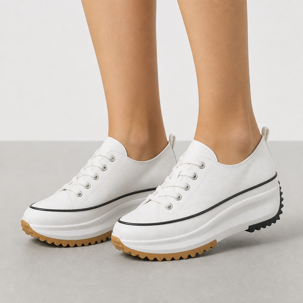 Lefkada Orthopedic Animal Print Platform Sneakers in White Snow