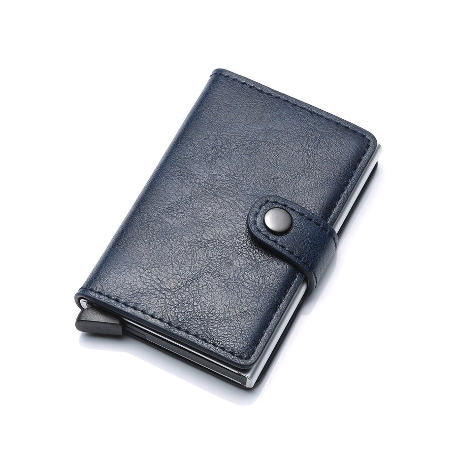 Men's aluminum RFID blocking card holder wallet with money clip.