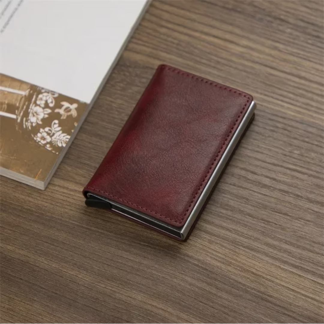 Essential men's accessory: aluminum RFID card holder wallet with a money clip.
