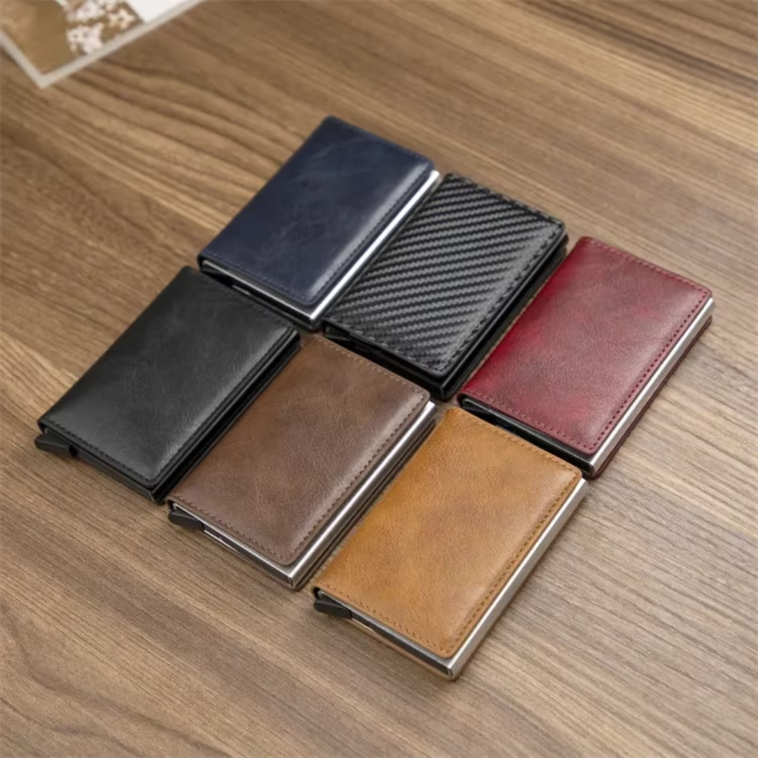 Secure aluminum minimalist wallet with RFID protection and a sturdy money clip.
