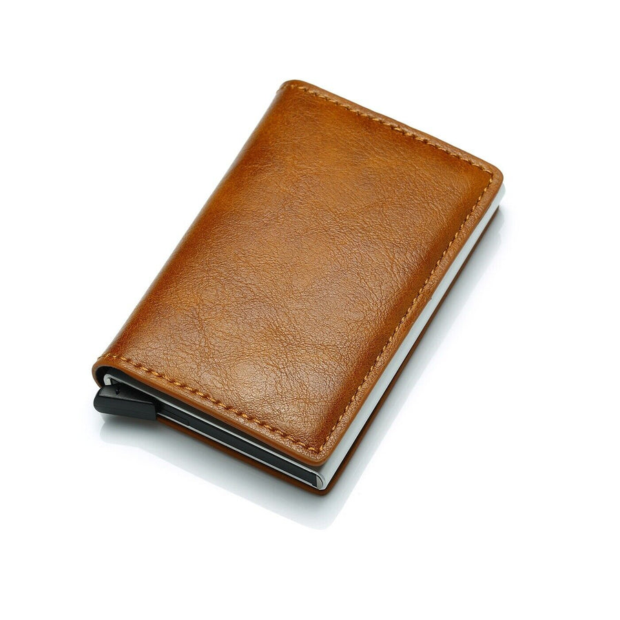 Slim minimalist aluminum RFID men's wallet featuring a secure money clip.
