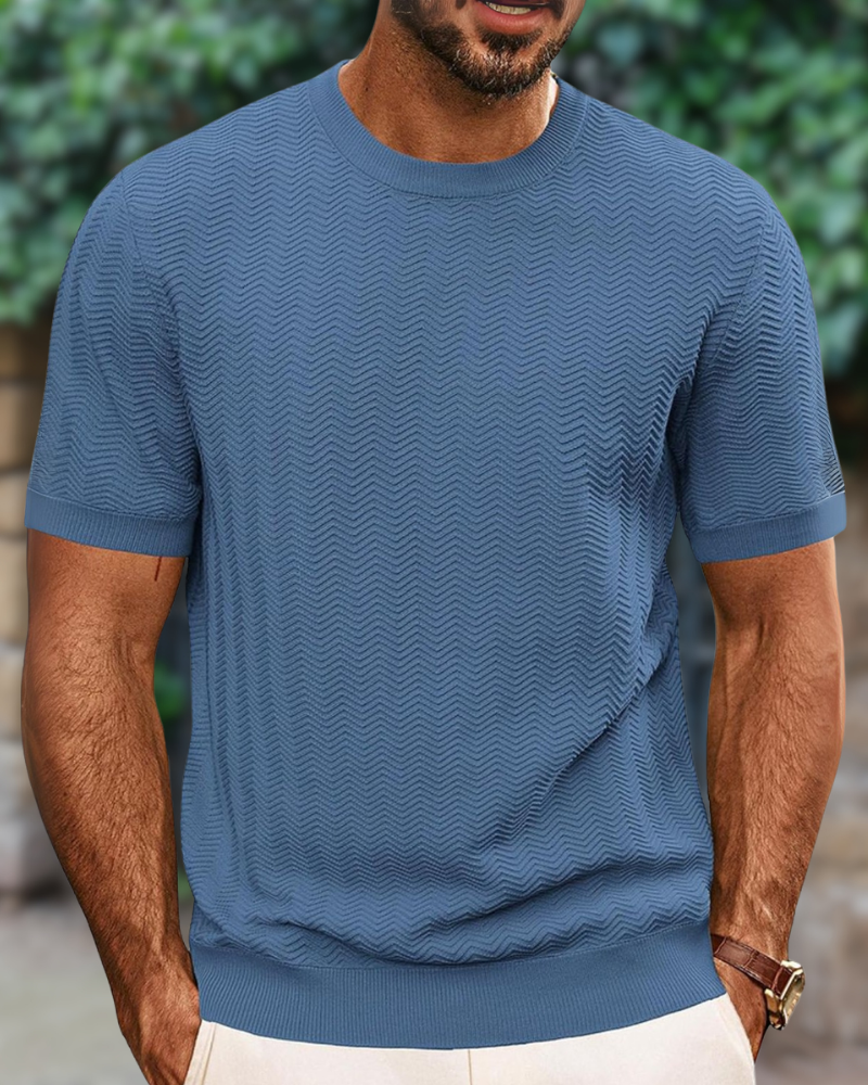 Versatile men's basic round neck tee, ideal for casual summer style. Soft feel stretch knit shirt.