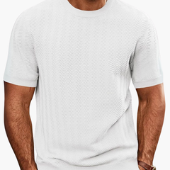 Soft men's round neck t-shirt with a relaxed fit, made from comfortable stretch knit fabric for daily wear.