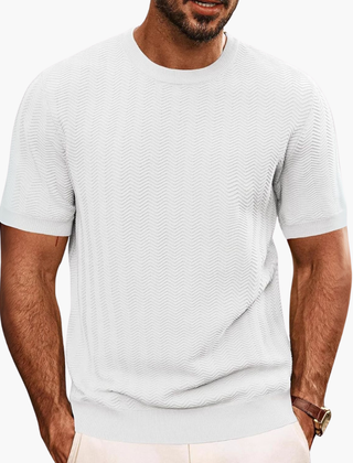 Soft men's round neck t-shirt with a relaxed fit, made from comfortable stretch knit fabric for daily wear.