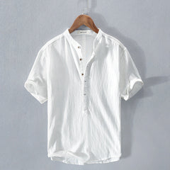 Men's lightweight button-up summer shirt, perfect for holidays & casual wear. Breathable short-sleeve vacation top.