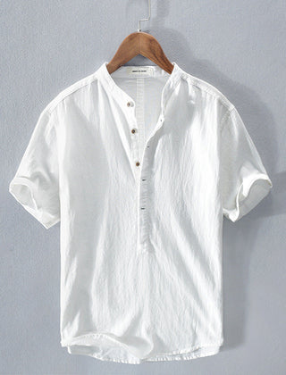 Men's lightweight button-up summer shirt, perfect for holidays & casual wear. Breathable short-sleeve vacation top.