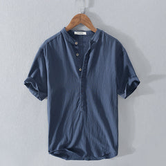 Lightweight men's short-sleeve button-up shirt, ideal for summer fashion, holidays, & vacation outfits.