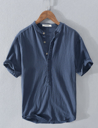 Lightweight men's short-sleeve button-up shirt, ideal for summer fashion, holidays, & vacation outfits.