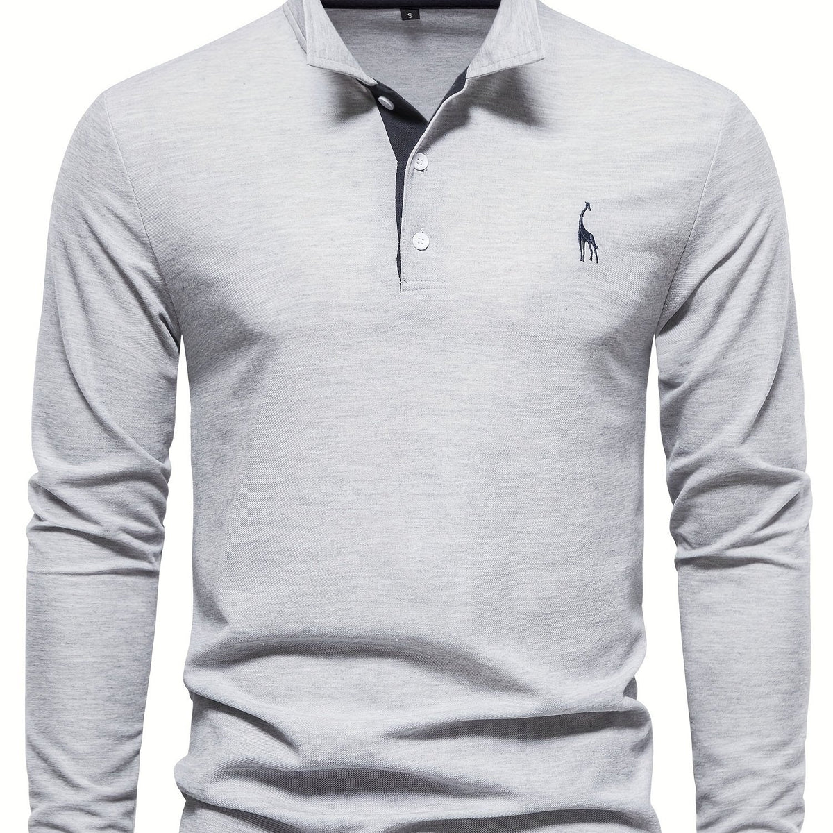 Textured fabric of a comfortable men's long sleeve polo, a stylish top for fall.