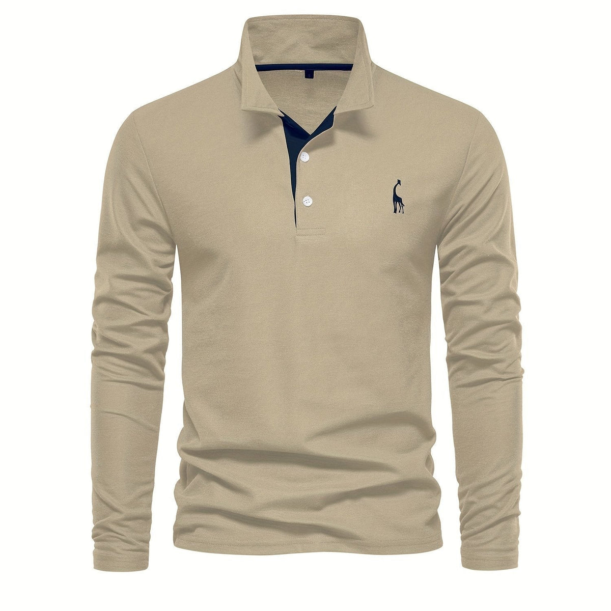 Button placket detail on a versatile men's long sleeve polo, enhancing its stylish appeal.