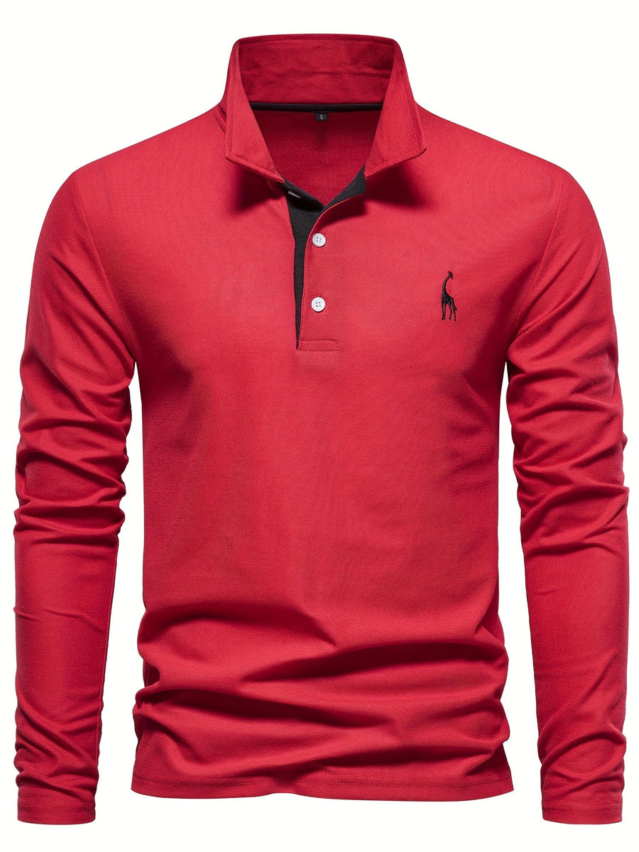Close-up of comfortable men's long sleeve polo fabric, highlighting quality & soft texture.