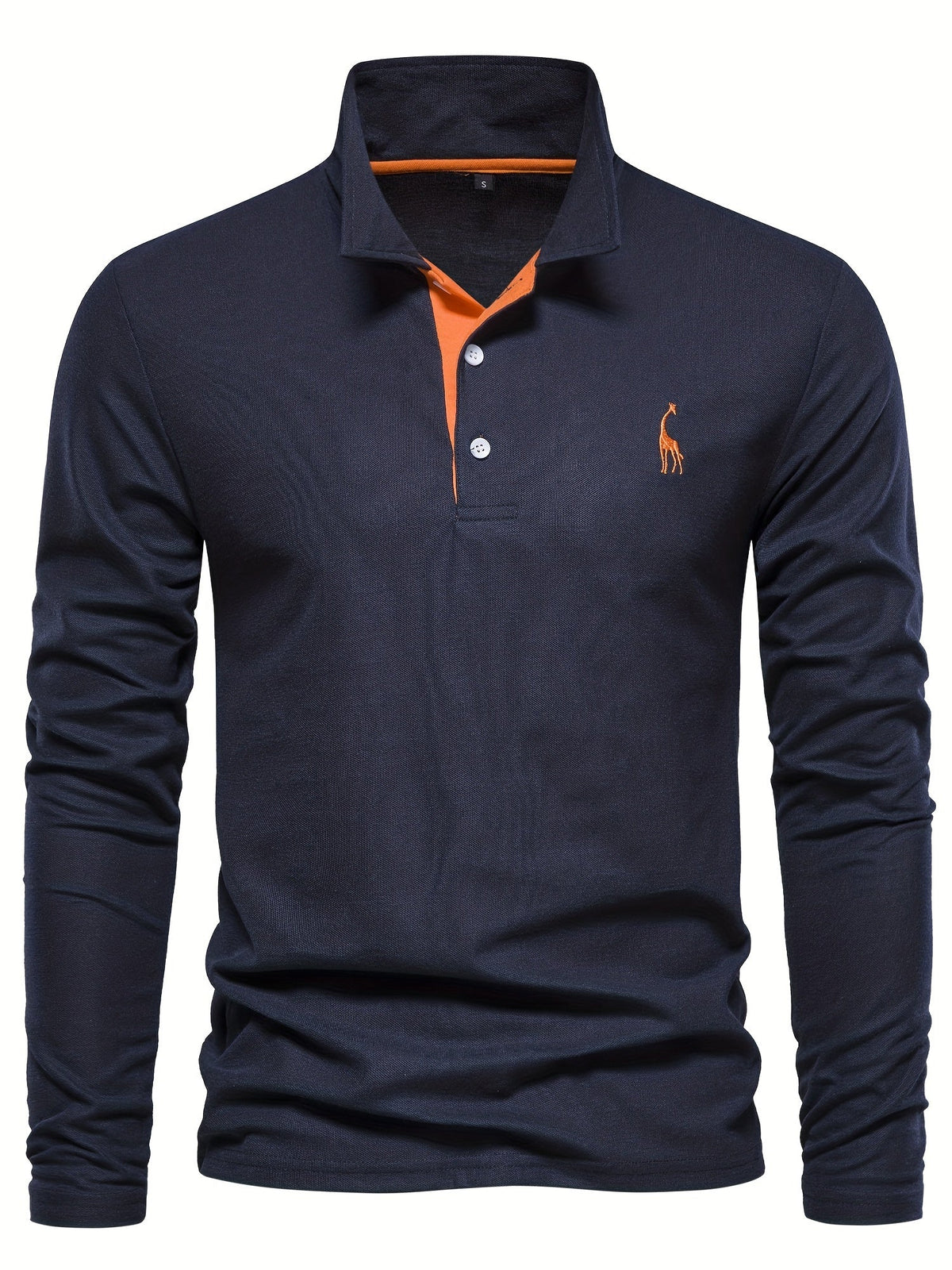 Navy men's long sleeve polo, an essential versatile shirt for fall fashion & everyday style.