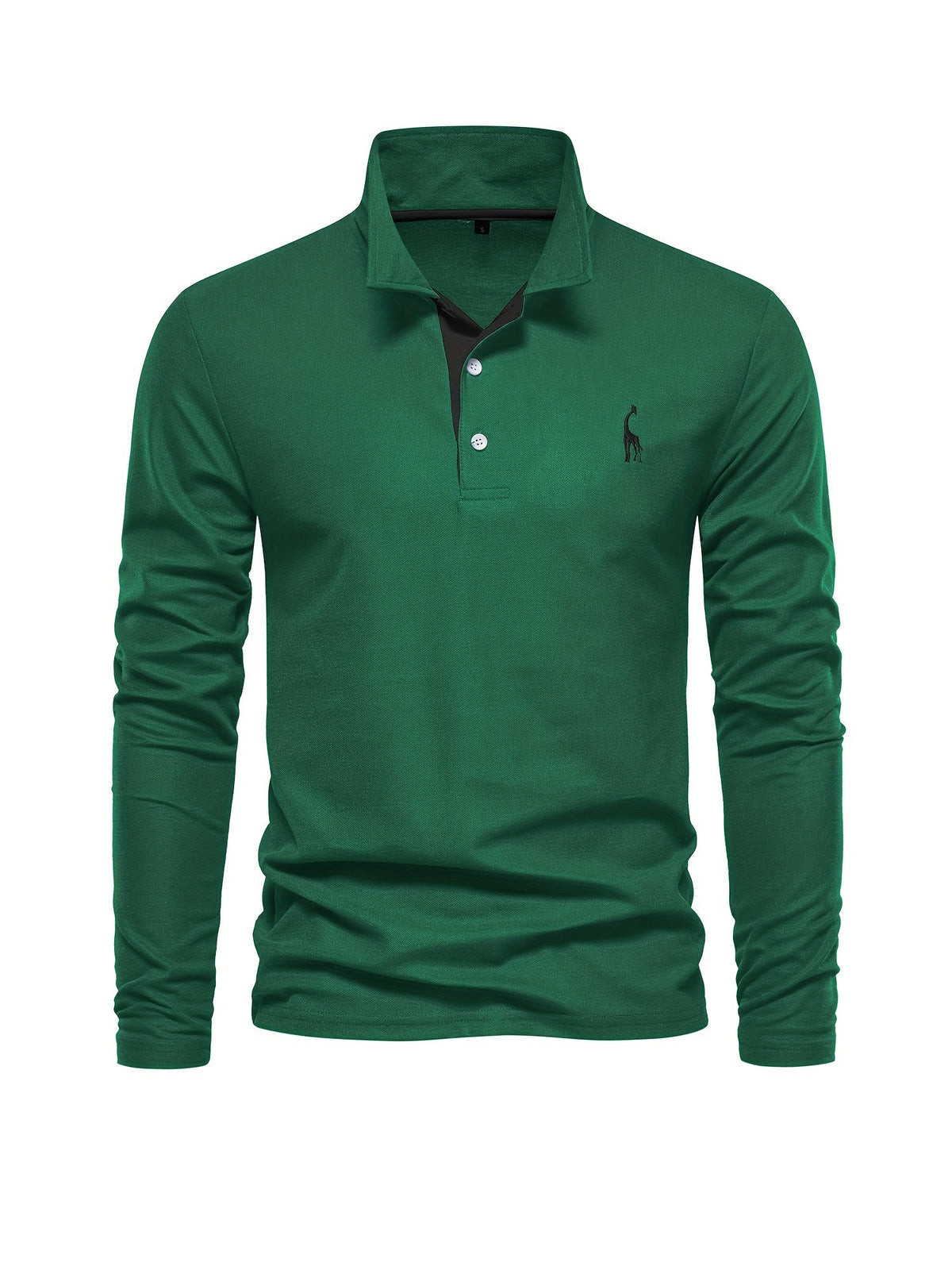Black stylish men's long sleeve polo, perfect for versatile layering & men's apparel.