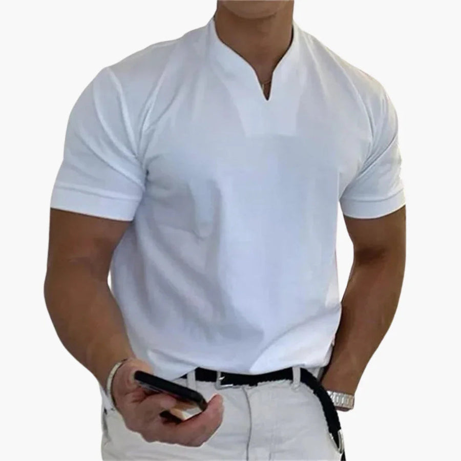 Men's Linen Shirt | V-Neck Short Sleeve Relaxed Fit