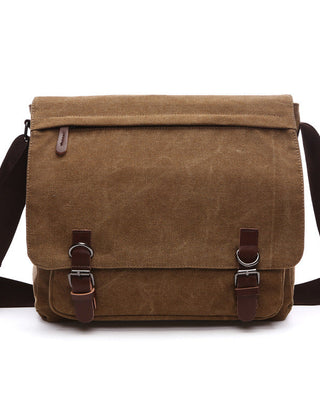 Durable men's rugged canvas shoulder bag with secure buckles, perfect for work, travel, or a stylish everyday carry.