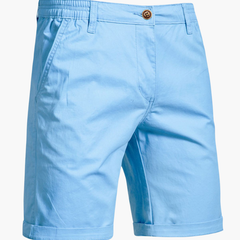 Smart casual men's chino shorts, styled with polo. Ideal for summer events & versatile men's fashion.