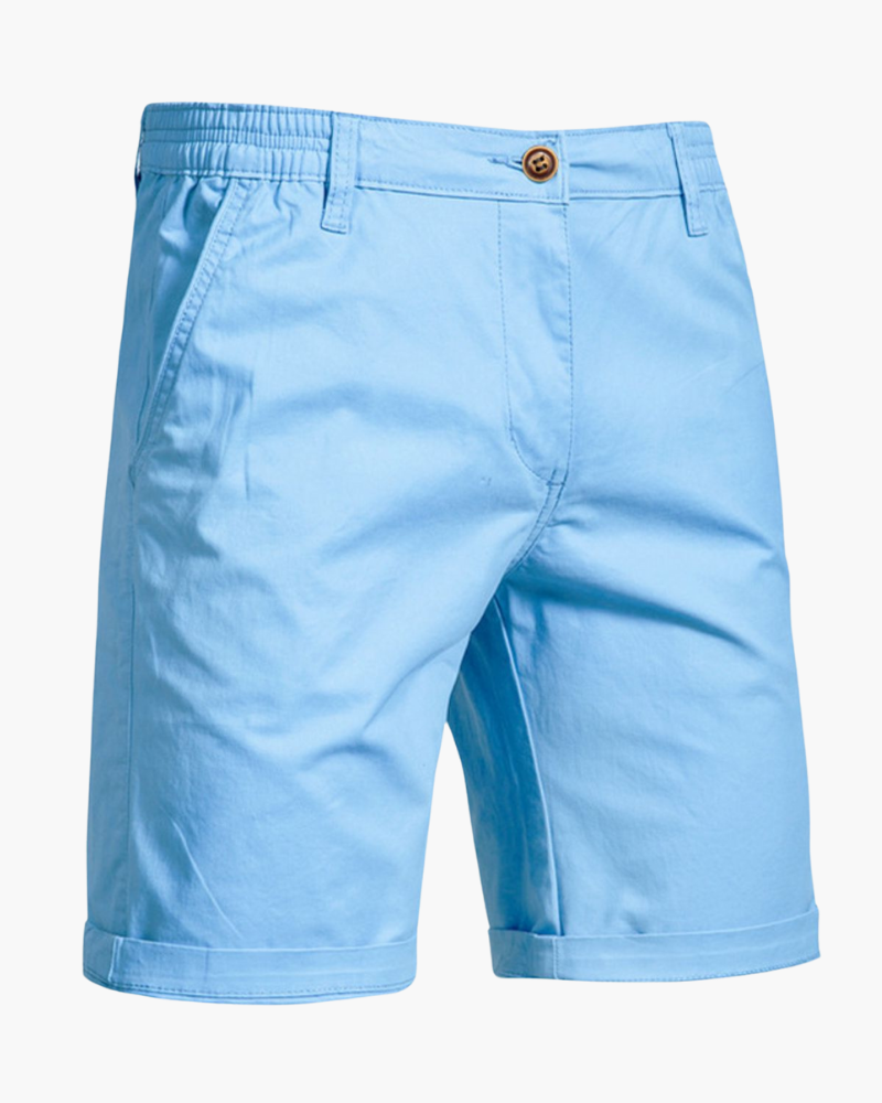 Smart casual men's chino shorts, styled with polo. Ideal for summer events & versatile men's fashion.