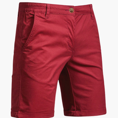 Back view of men's tailored fit chino shorts. Smart casual style, comfortable for summer everyday wear.