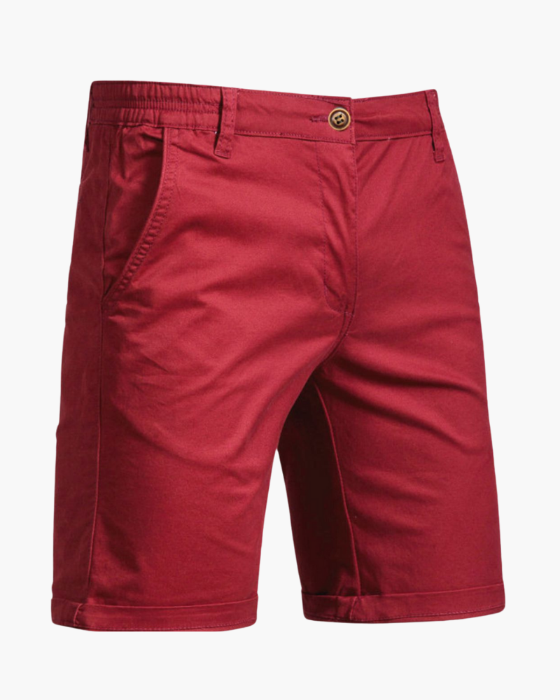 Back view of men's tailored fit chino shorts. Smart casual style, comfortable for summer everyday wear.