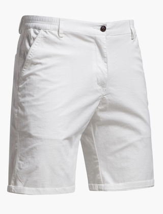 Close-up of fabric on men's smart casual chino shorts. Highlighting quality, comfort & tailored fit.