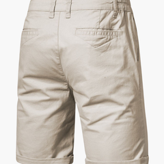 Beige men's smart casual chino shorts, comfort fit. Versatile summer shorts for everyday men's fashion.