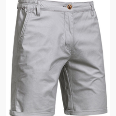 Detail of pocket on men's smart casual chino shorts. Highlighting tailored fit & quality for summer fashion.