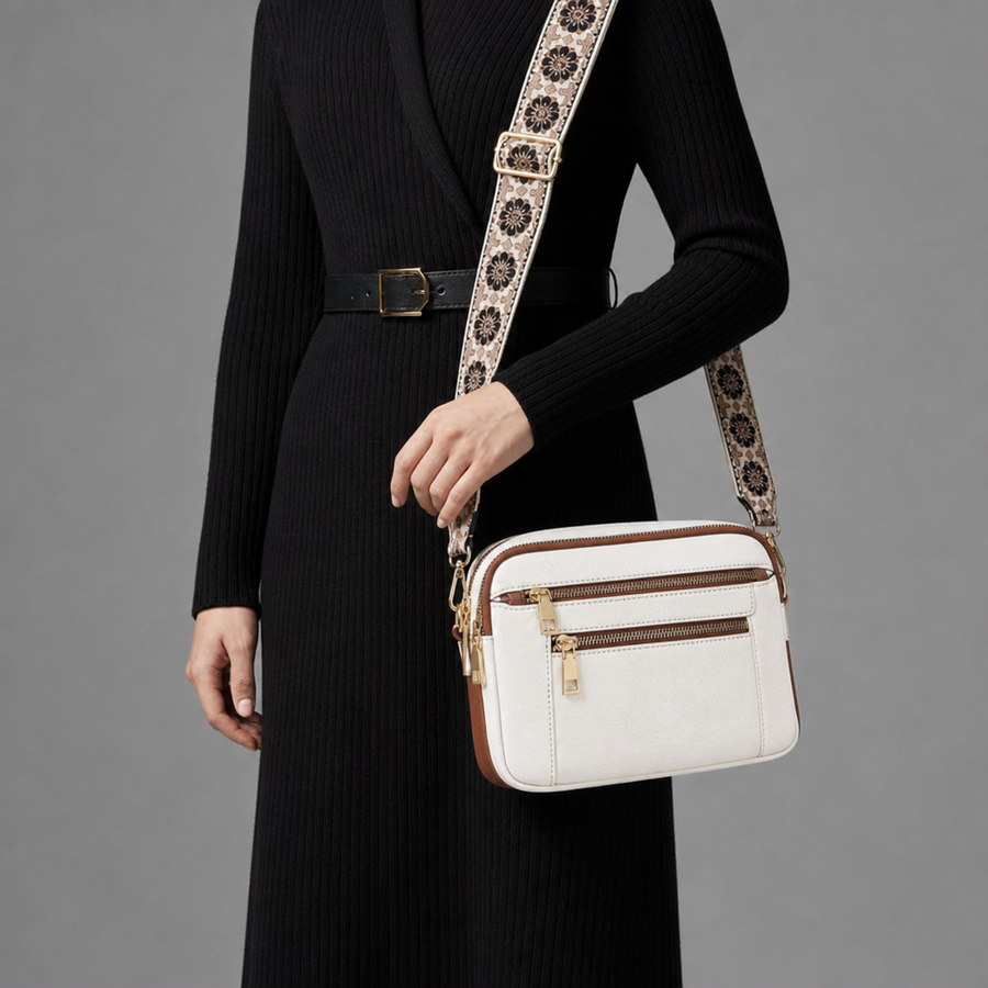 Menerbes Leather Crossbody Bag in Beige