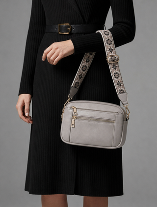 Menerbes Leather Crossbody Bag in Grey