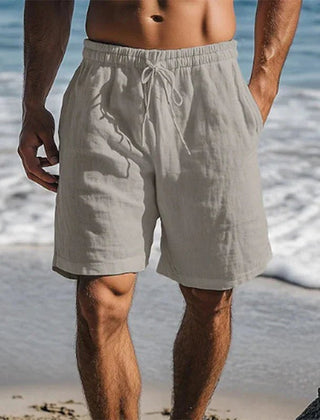 Men's Black Linen Quick-Dry Drawstring Swim Shorts - Grey