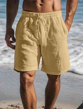 Men's Black Linen Quick-Dry Drawstring Swim Shorts - Khaki