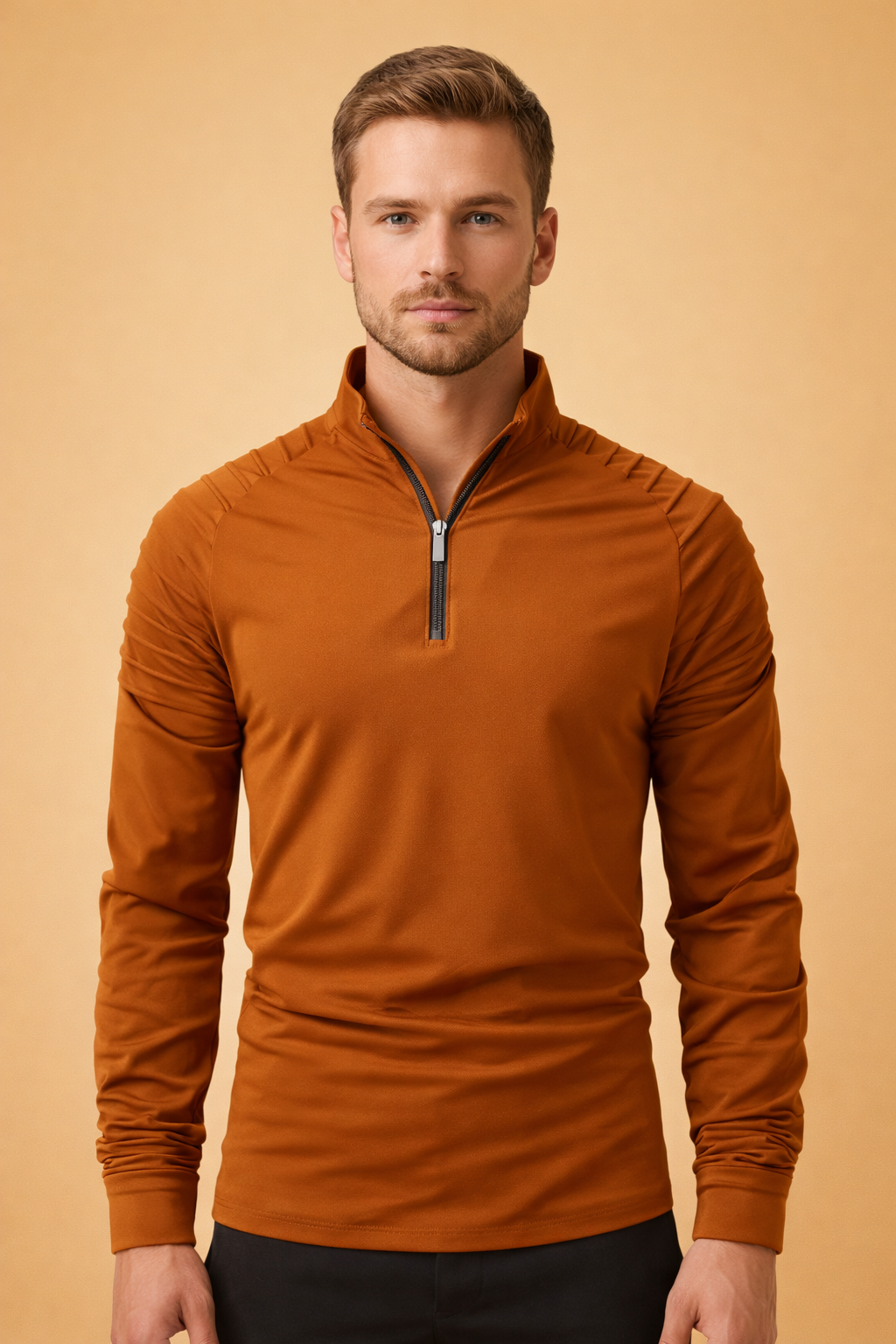 Men's Long Sleeve Top | Half Zip Neck Stretch Knit
