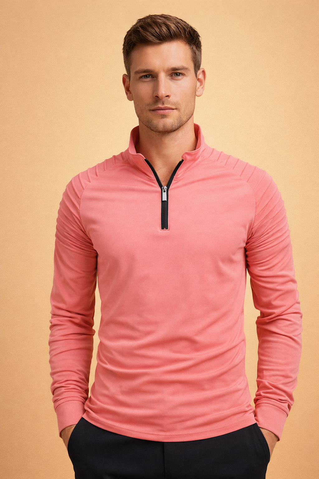 Men's Long Sleeve Top | Half Zip Neck Stretch Knit
