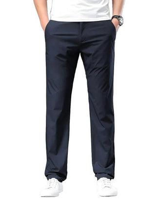 Men's Cotton Chino Pants Casual Straight Leg Trousers - Blue