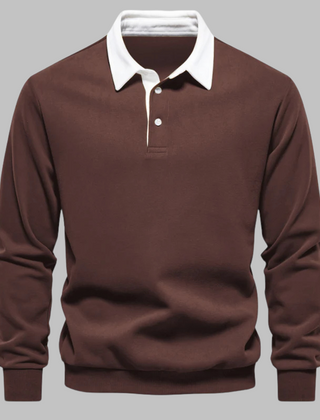 Men's Long-Sleeve Polo Shirt | Contrast Collar Button Closure