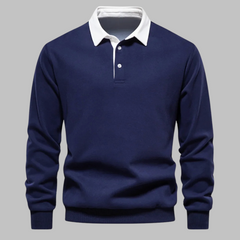 Men's Long-Sleeve Polo Shirt | Contrast Collar Button Closure