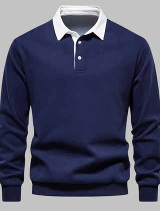 Men's Long-Sleeve Polo Shirt | Contrast Collar Button Closure