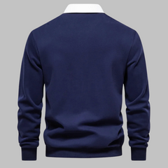 Men's Long-Sleeve Polo Shirt | Contrast Collar Button Closure