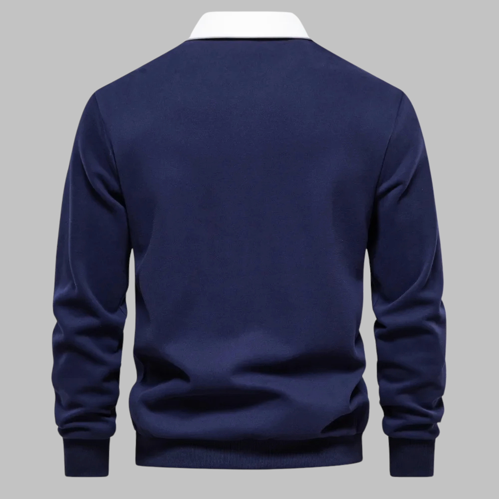 Men's Long-Sleeve Polo Shirt | Contrast Collar Button Closure