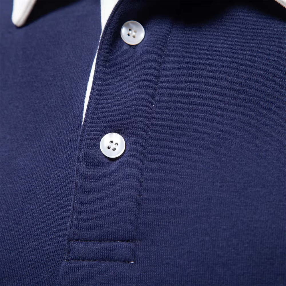 Men's Long-Sleeve Polo Shirt | Contrast Collar Button Closure