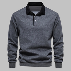 Men's Long-Sleeve Polo Shirt | Contrast Collar Button Closure