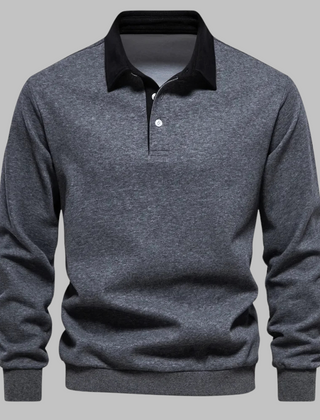 Men's Long-Sleeve Polo Shirt | Contrast Collar Button Closure